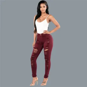 Women Slim Pencil Jeans Ripped Jeans Fashionable Skinny Jeans
