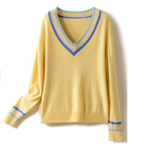Women Wool Sweaters V Neck Warm Pullovers