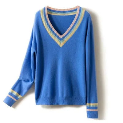 Women Wool Sweaters V Neck Warm Pullovers