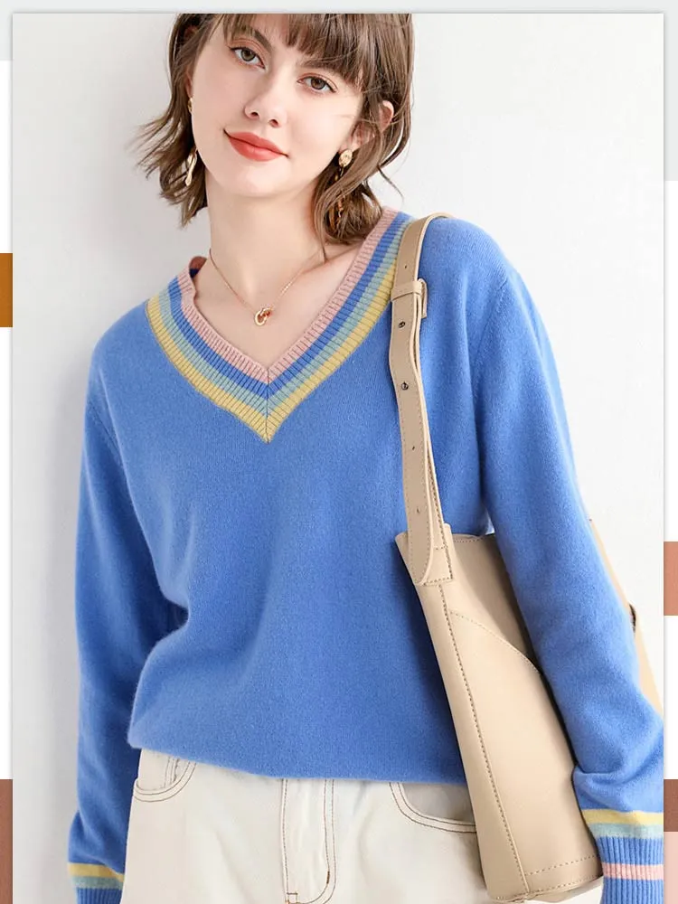 Women Wool Sweaters V Neck Warm Pullovers