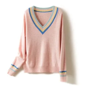Women Wool Sweaters V Neck Warm Pullovers