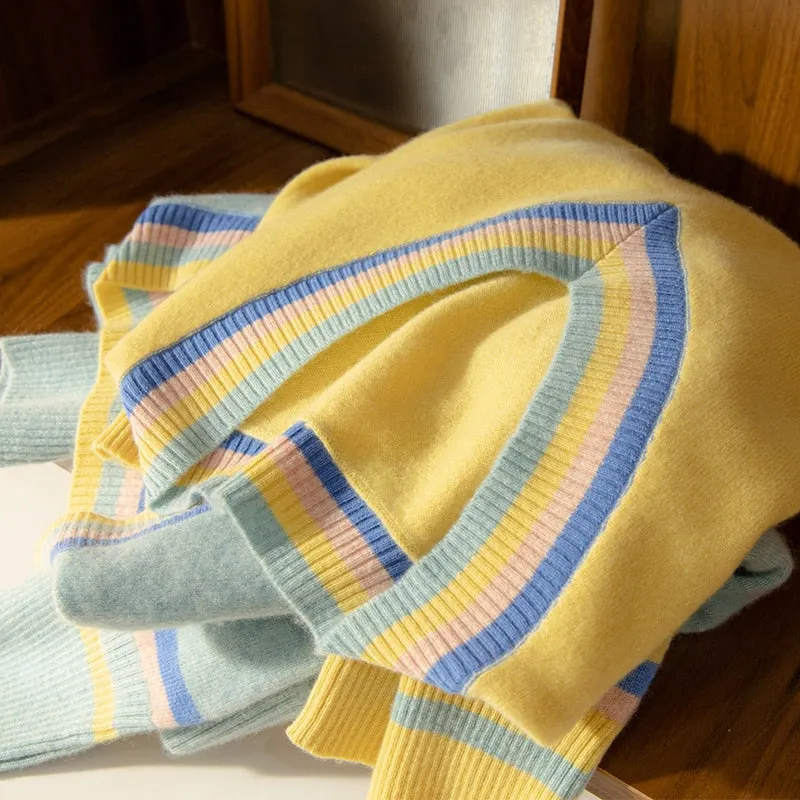 Women Wool Sweaters V Neck Warm Pullovers