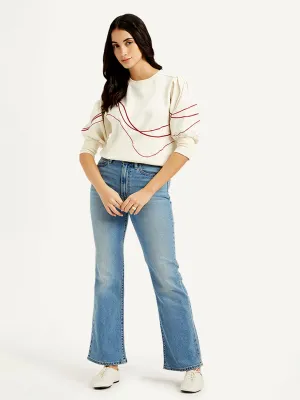Women's Blue Bootcut Fit Mid Rise Jeans