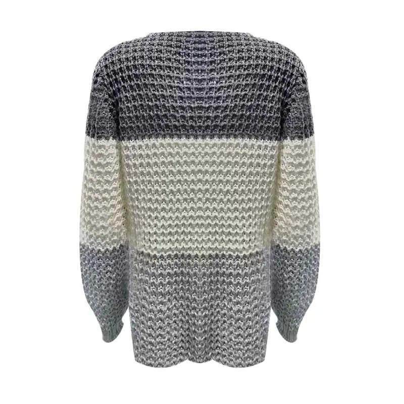 Women's Crewneck Color Block Sweaters Long Sleeve Casual Knit Pullover Sweater Jumpers K572
