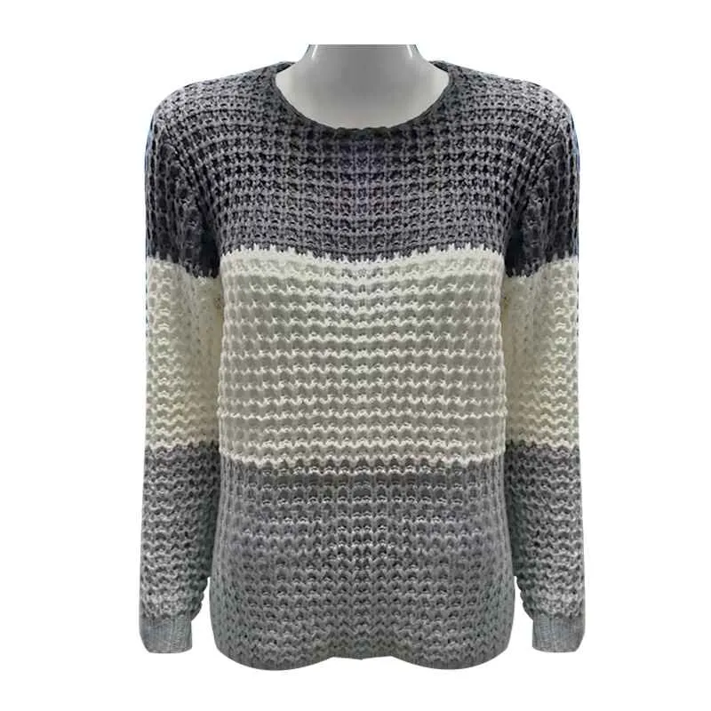 Women's Crewneck Color Block Sweaters Long Sleeve Casual Knit Pullover Sweater Jumpers K572