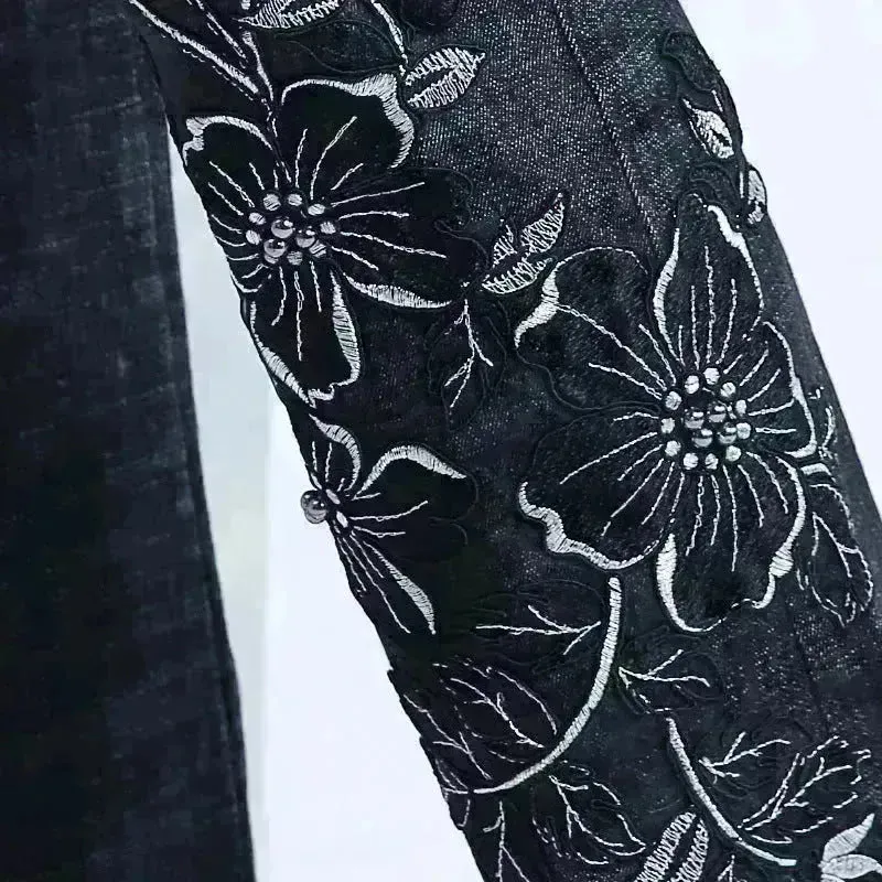 Women's Embroidered Bootcut High Waist Slim Fit Flared Jeans Trouser pant