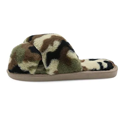 Women's Fuzzy Slippers（Green Camouflage）