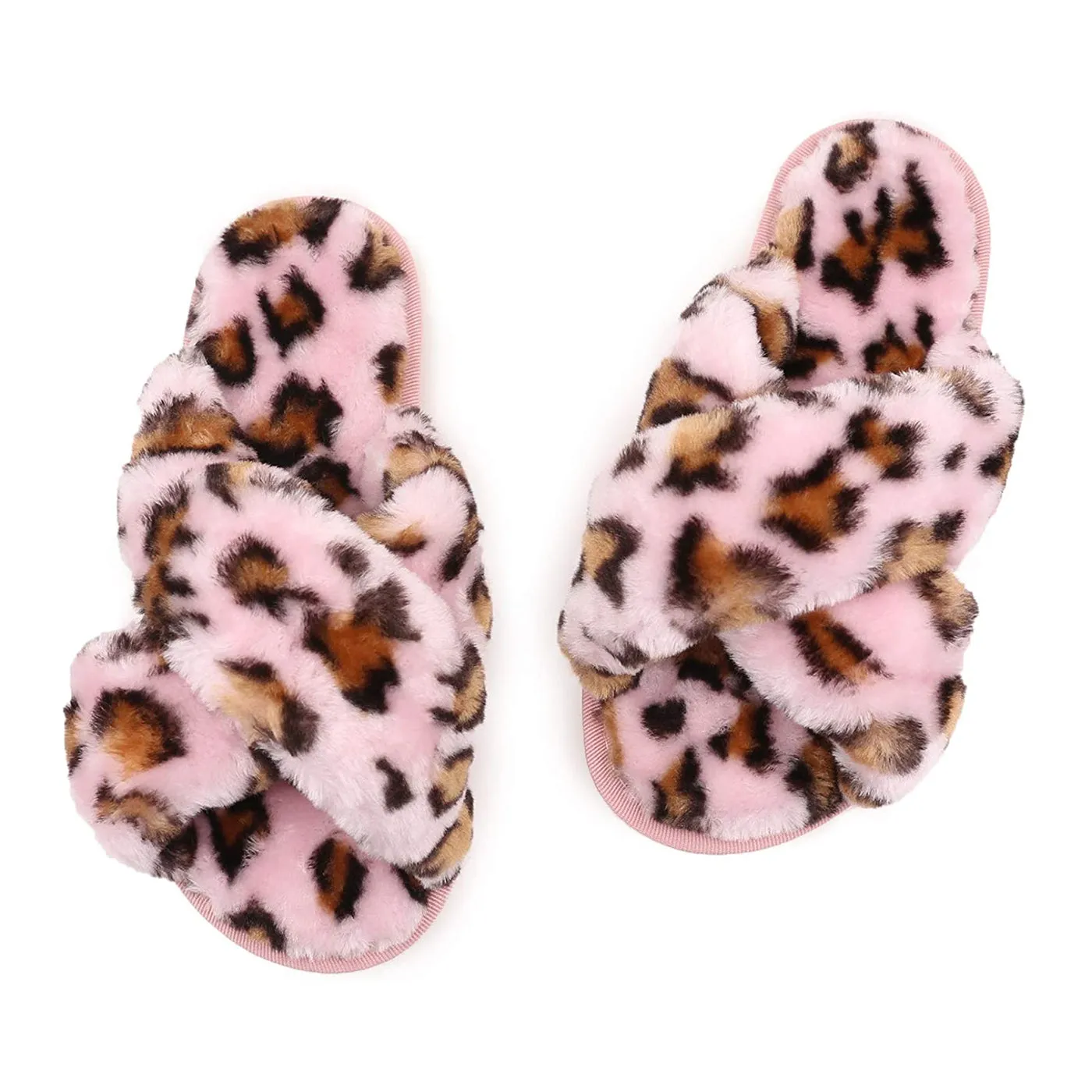 Women's Fuzzy Slippers（Pink Leopard）