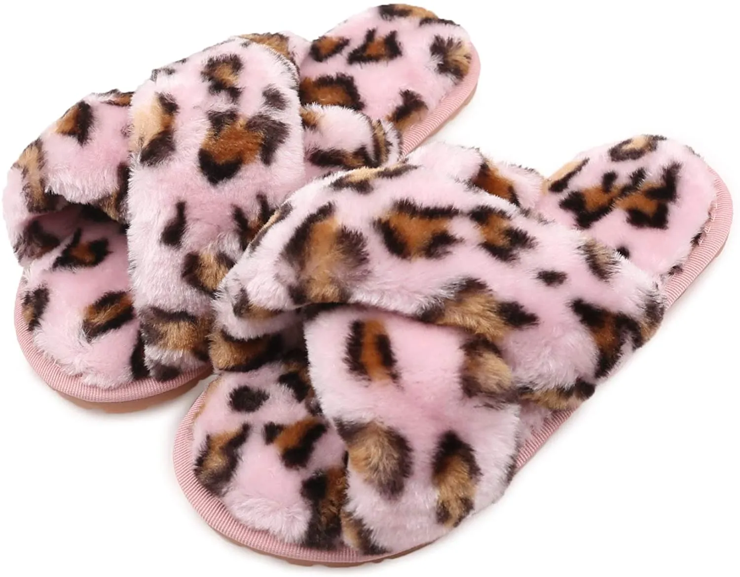 Women's Fuzzy Slippers（Pink Leopard）