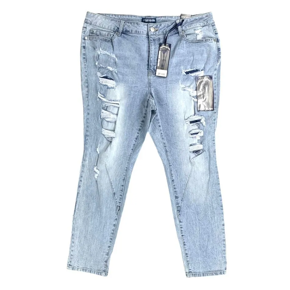 Women's High Waist Stretch Destroyed Ankle Skinny Leg Jeans