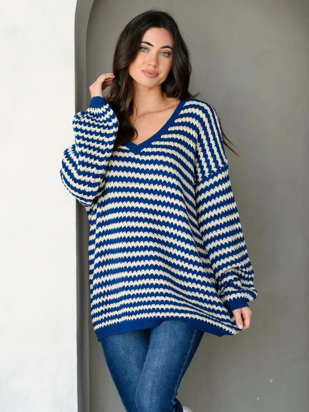 WOMEN'S LONG SLEEVE COLORBLOCK V-NECK PULLOVER SWEATER