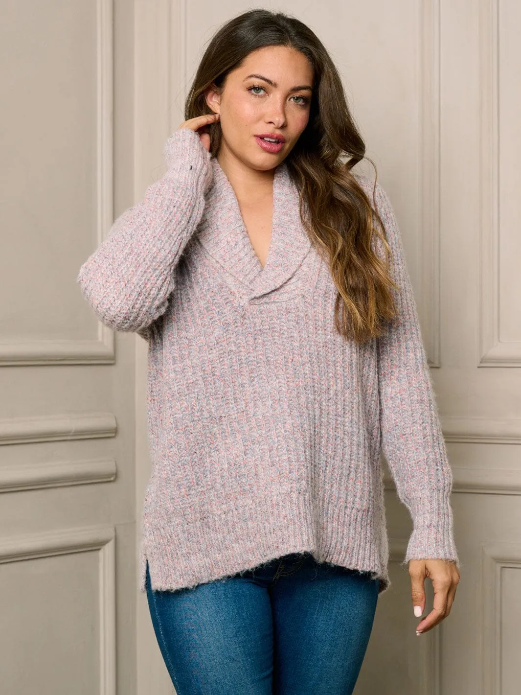 WOMEN'S LONG SLEEVE MULTI COLOR V-NECK PULLOVER SWEATER