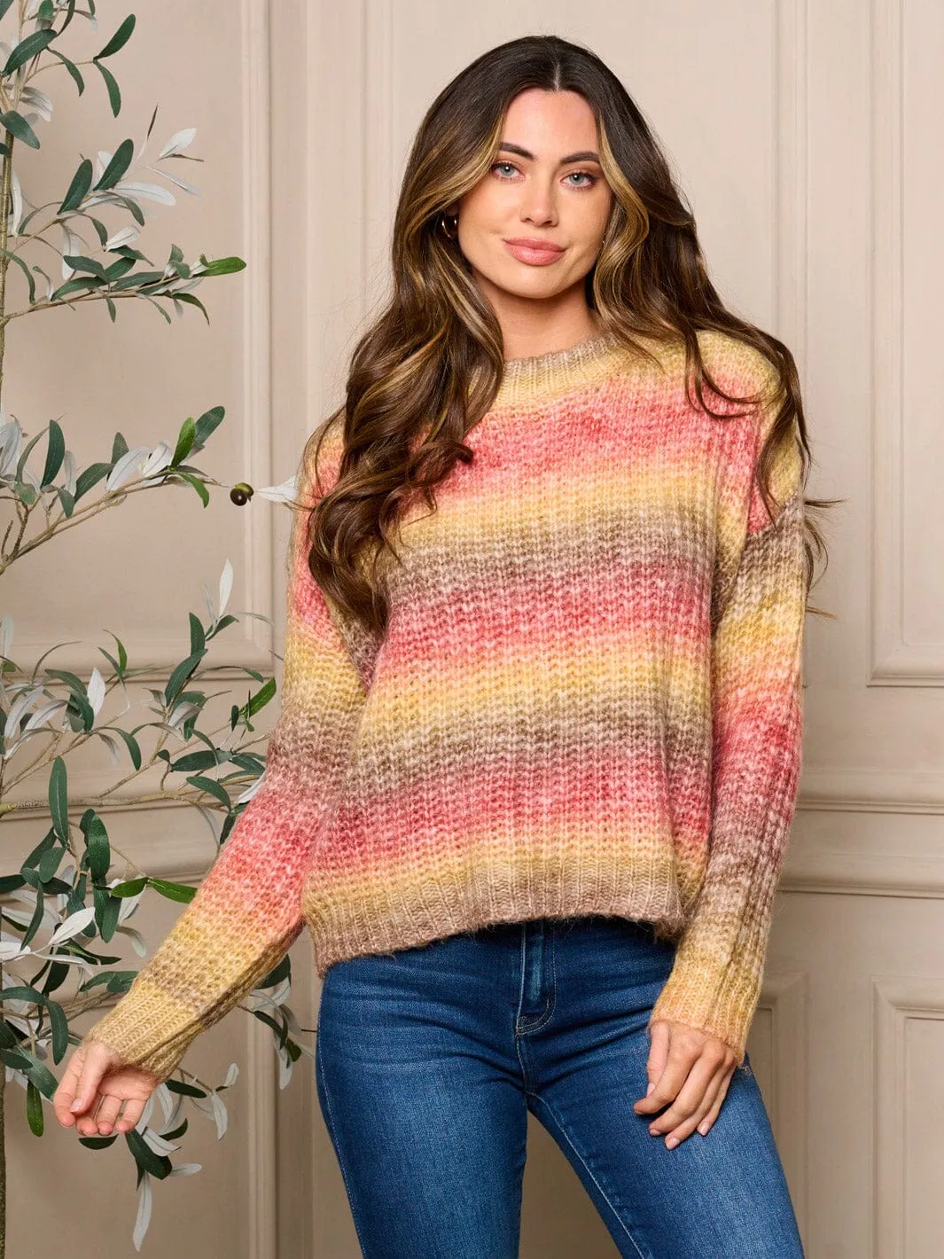 WOMENS LONG SLEEVE PULLOVER COLORBLOCK SWEATER