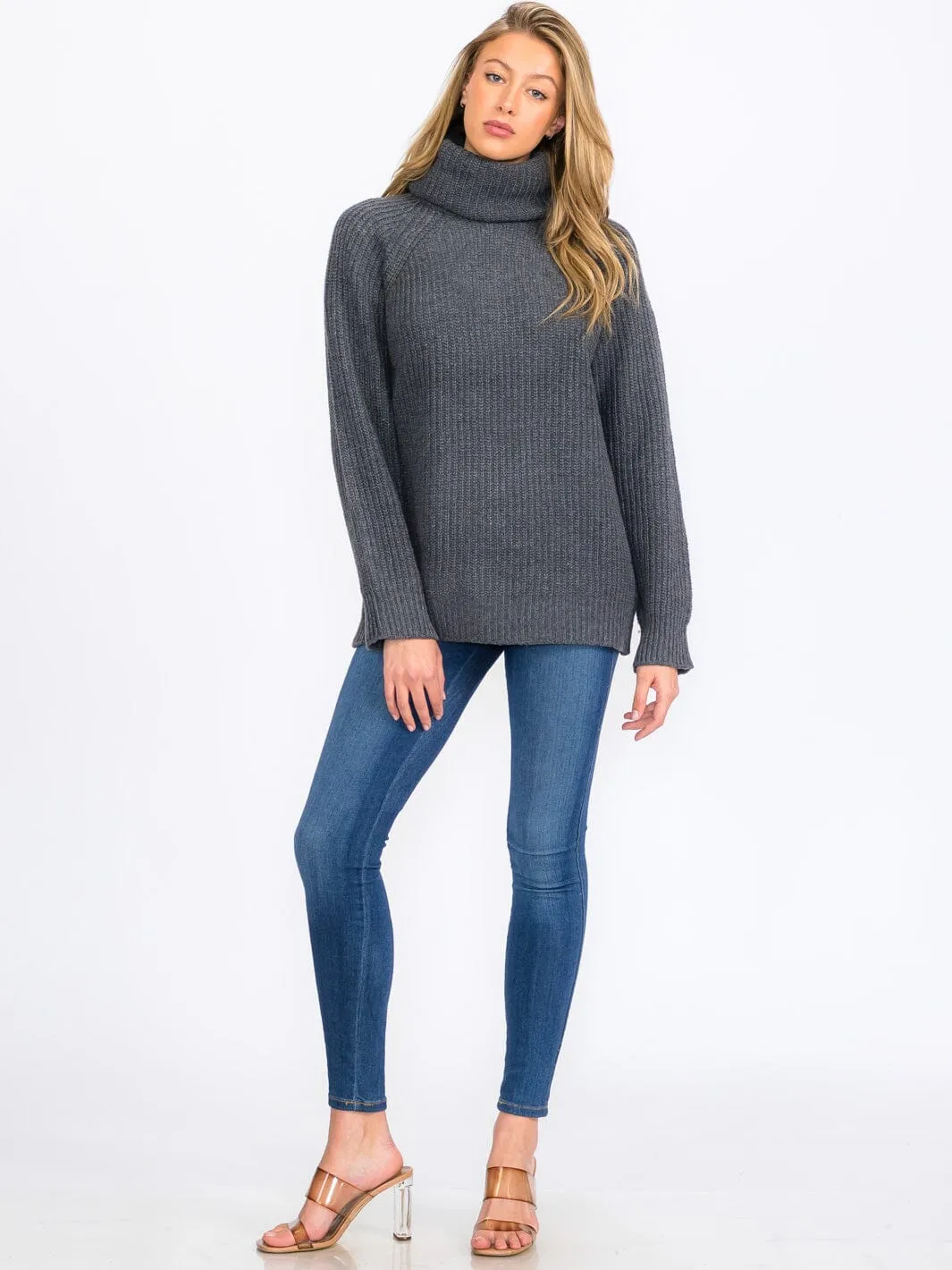WOMEN'S LONG SLEEVES TURTLE NECK PULLOVER KNIT SWEATER