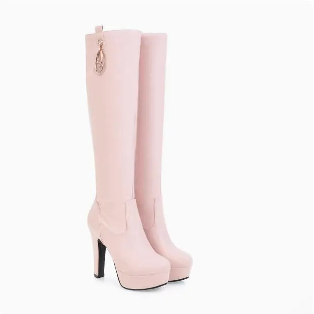 Women's Petite Size Platform Knee High Boots TS209