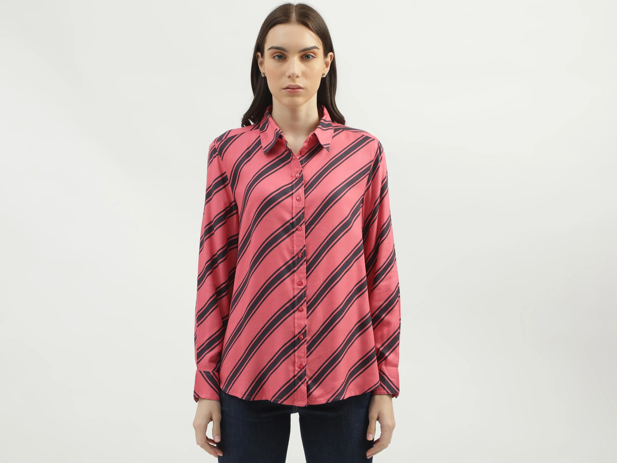 Women's Regular Fit Spread Collar Striped Shirts