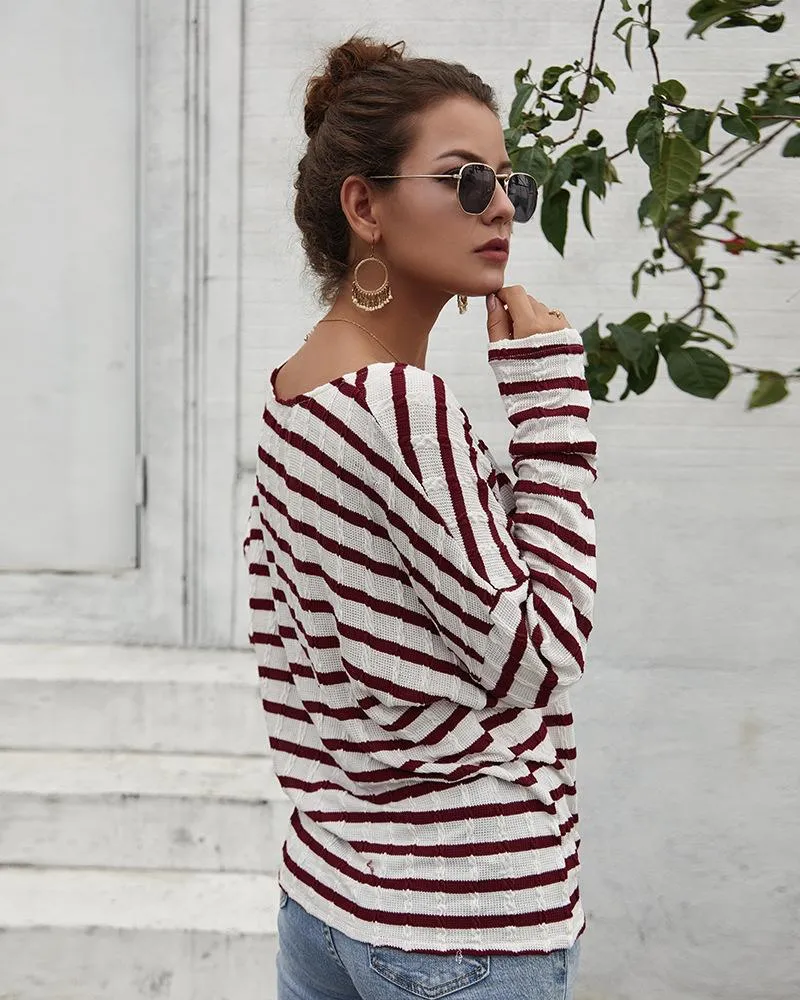 Women's Striped Tie Knot Button Down Shirts Casual Blouse
