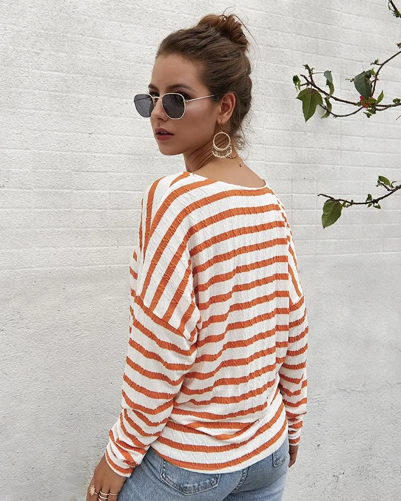 Women's Striped Tie Knot Button Down Shirts Casual Blouse