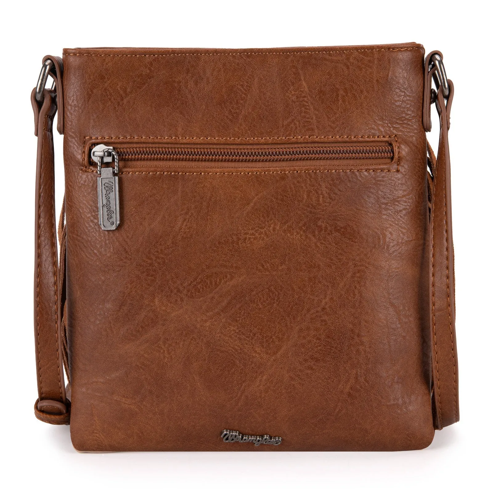 Wrangler Leather Fringe Jean Denim Pocket Crossbody - Light Brown