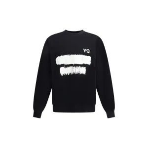 Y-3 Men Black Sweatshirt Cotton Ribbed Crew Neck Long Sleeves Casual Pullover