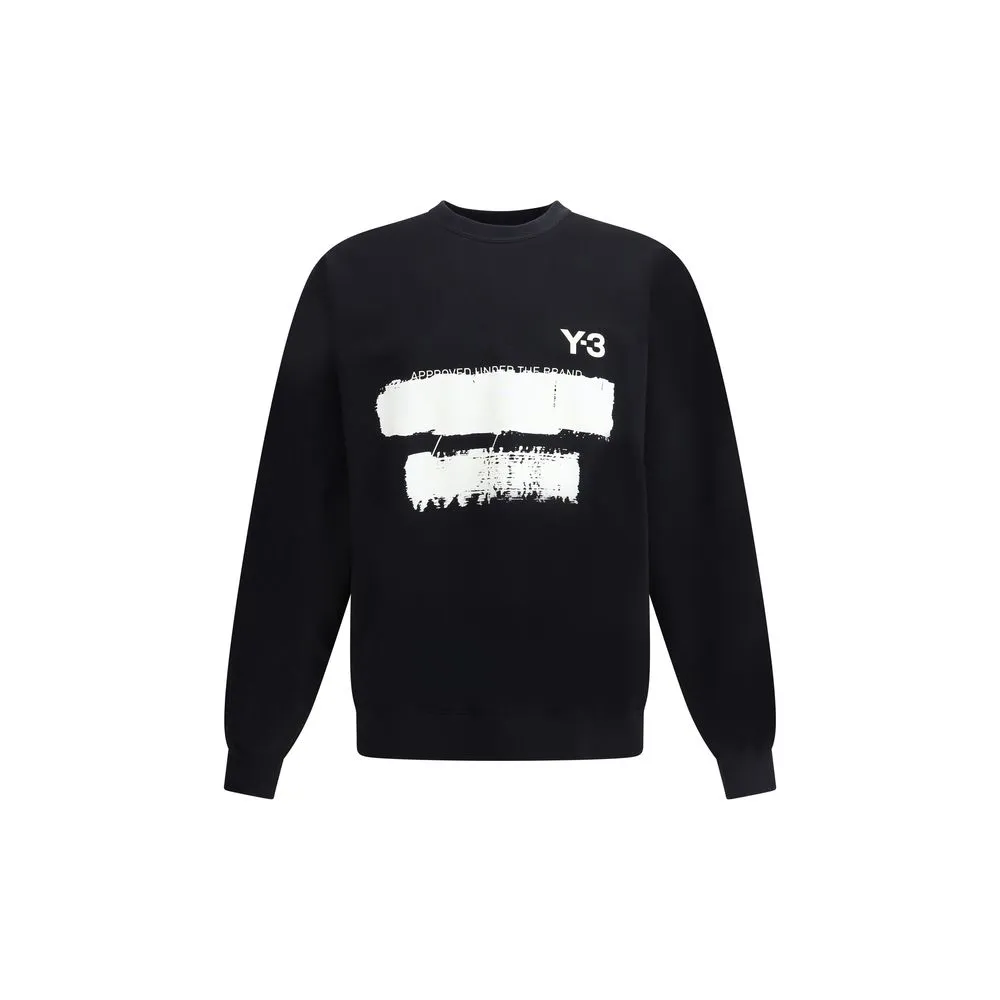 Y-3 Men Black Sweatshirt Cotton Ribbed Crew Neck Long Sleeves Casual Pullover