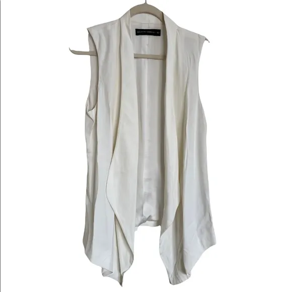 Zara Long Off White Open Cardigan Vest