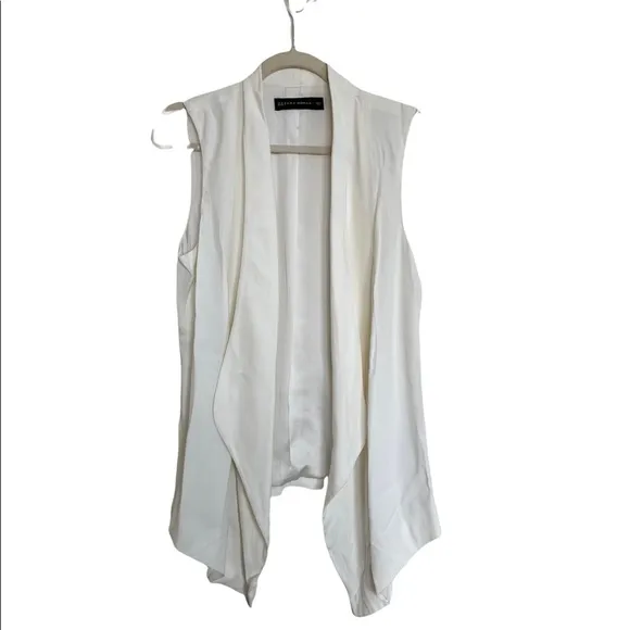 Zara Long Off White Open Cardigan Vest