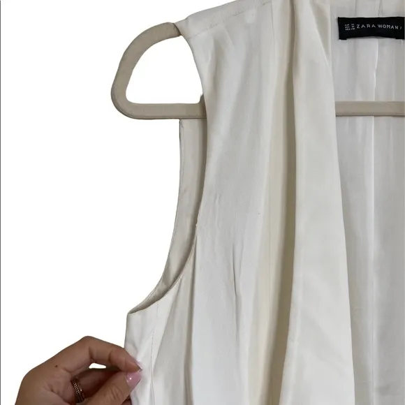 Zara Long Off White Open Cardigan Vest