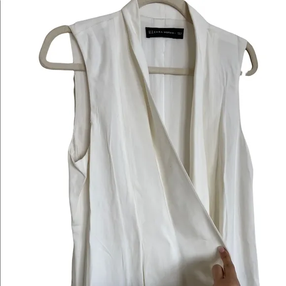Zara Long Off White Open Cardigan Vest