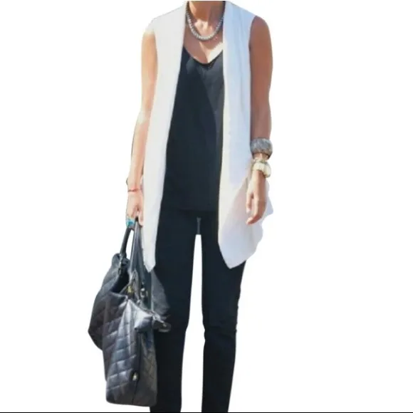Zara Long Off White Open Cardigan Vest