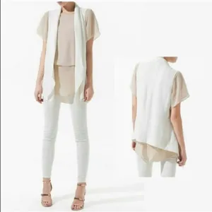 Zara Long Off White Open Cardigan Vest