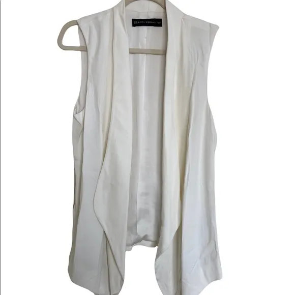 Zara Long Off White Open Cardigan Vest
