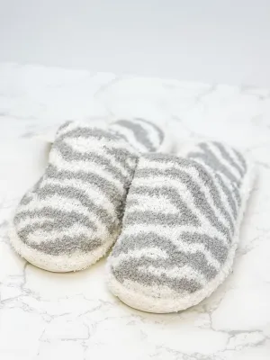 Zebra Fuzzy Slippers - Gray